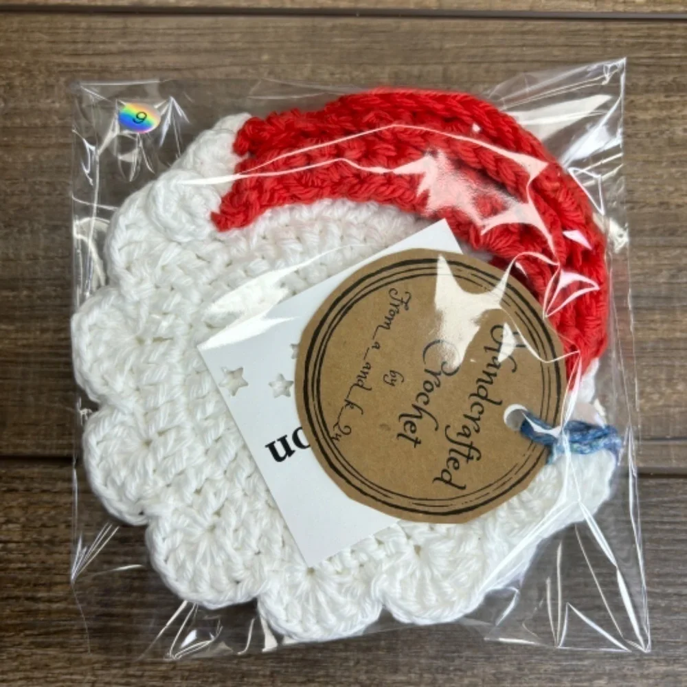 Santa Claus Coasters Christmas Holiday Set Handcrafted Crochet‎ Cotton
